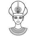 Animation portrait of beautiful Egyptian woman in the military crown. Goddess, princess, queen.