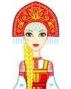 Animation portrait of the beautiful girl in an ancient Russian dress.