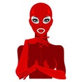 Animation portrait of the beautiful girl in a red latex suit and mask. Royalty Free Stock Photo