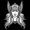 Animation portrait of the beautiful young woman Valkyrie. Royalty Free Stock Photo