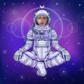 Animation portrait of the black woman astronaut in a space suit. Royalty Free Stock Photo