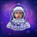 Animation portrait of the black woman astronaut in a space suit. Royalty Free Stock Photo