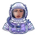 Animation portrait of the black woman astronaut in a space suit. Royalty Free Stock Photo