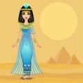 Animation portrait Egyptian  girl in ancient clothes with a papyrus flower on the head. Royalty Free Stock Photo