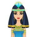 Animation portrait Egyptian girl in ancient clothes with a papyrus flower on the head.