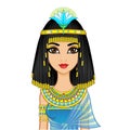 Animation portrait Egyptian girl in ancient clothes with a papyrus flower on the head.