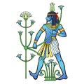 Animation portrait Egyptian God Hapi holding a reed flower. God of fertility, of water, of Nile River.