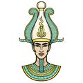 Animation portrait Egyptian man n the crown. God Osiris.