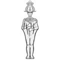 Animation portrait Egyptian man n the crown holds symbols of power in his hands. God Osiris.