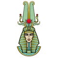 Animation portrait Egyptian man in a striped scarf and a divine crown.