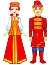 Animation portrait of a family in ancient Russian clothes.