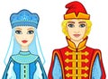 Animation portrait of a family in ancient Russian clothes.