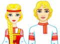 Animation portrait of a family in ancient Russian clothes.