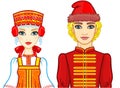 Animation portrait of a family in ancient Russian clothes.