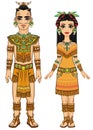 Animation portrait of a family in a dress of the Native American Indian. Royalty Free Stock Photo