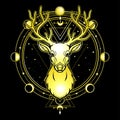Animation portrait of a horned deer - spirit of the wood. Pagan deity. Royalty Free Stock Photo