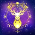 Animation portrait of a horned deer - spirit of the wood. Pagan deity.