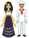 Animation portrait of the Mexican family in ancient festive clothes.
