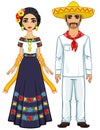 Animation portrait of the Mexican family in ancient festive clothes.