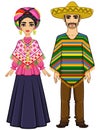 Animation portrait of the Mexican family in ancient festive clothes.