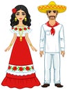 Animation portrait of the Mexican family in ancient festive clothes. Full growth.