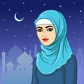 Animation portrait of the Muslim woman in a hijab