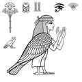 Animation portrait: mystical goddess of ancient Egypt with head and arms of a man and body of a falcon.