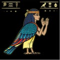 Animation portrait: mystical goddess of ancient Egypt with head and arms of a man and body of a falcon.