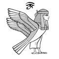 Animation portrait: mystical goddess of ancient Egypt with head of a woman and body of a falcon.