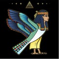 Animation portrait: mystical goddess of ancient Egypt with head of a woman and body of a falcon.