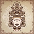 Animation portrait of the pagan goddess based on motives of art Native American Indian. Color decorative drawing.