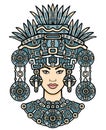 Animation portrait of the pagan goddess based on motives of art Native American Indian. Color decorative drawing.