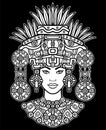 Animation portrait of the pagan goddess based on motives of art Native American Indian. Monochrome decorative drawing