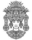 Animation portrait of the pagan goddess based on motives of art Native American Indian. Monochrome decorative drawing