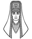 Animation portrait of Scythian woman in ancient headdress.