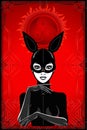 Animation portrait of the woman in a latex suit and mask rabbit. Royalty Free Stock Photo