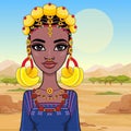 Animation portrait of a young African woman in ancient ethnic jewelry.