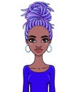 Animation portrait of a young African woman with  blue  hair. Royalty Free Stock Photo