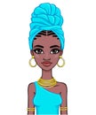Animation portrait of a young African woman in a blue turban.