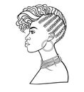 Animation portrait of the young African woman. Profile view.