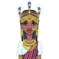 Animation portrait of a young African woman in a scarf and ancient ethnic jewelry.African beauty: animation portrait of the beaut