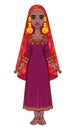 Animation portrait of a young African woman in a scarf and ancient ethnic jewelry.