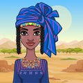 Animation portrait of a young African woman in a turban and ancient ethnic jewelry