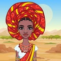 Animation portrait of a young African woman in a turban and ancient ethnic jewelry.