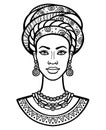 Animation portrait of the young African woman in a turban.