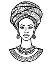 Animation portrait of the young African woman in a turban.