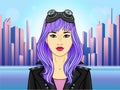 Animation portrait of a young Asian woman with blue hair in a coat and steampunk glasses. Royalty Free Stock Photo