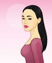 Animation portrait of a young Asian woman with long black hair.