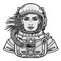 Animation portrait of the young attractive woman of the astronaut in a open space suit. Royalty Free Stock Photo