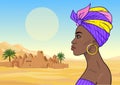 Animation portrait of the young beautiful African woman in ancient clothes and jewelry. Royalty Free Stock Photo